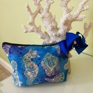 Victoria Leland Designs Blue Sea Life Print Pouch with Bow